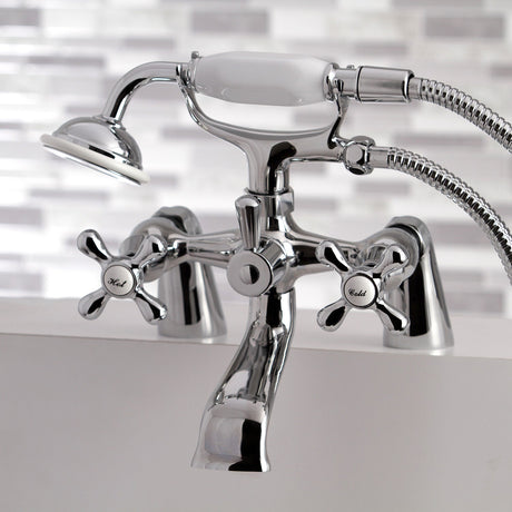 Kingston KS267C Three-Handle 2-Hole Deck Mount Clawfoot Tub Faucet with Hand Shower, Polished Chrome