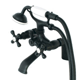 Kingston KS267MB Three-Handle 2-Hole Deck Mount Clawfoot Tub Faucet with Hand Shower, Matte Black