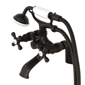Kingston KS267ORB Three-Handle 2-Hole Deck Mount Clawfoot Tub Faucet with Hand Shower, Oil Rubbed Bronze