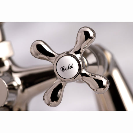 Kingston KS267PN Three-Handle 2-Hole Deck Mount Clawfoot Tub Faucet with Hand Shower, Polished Nickel