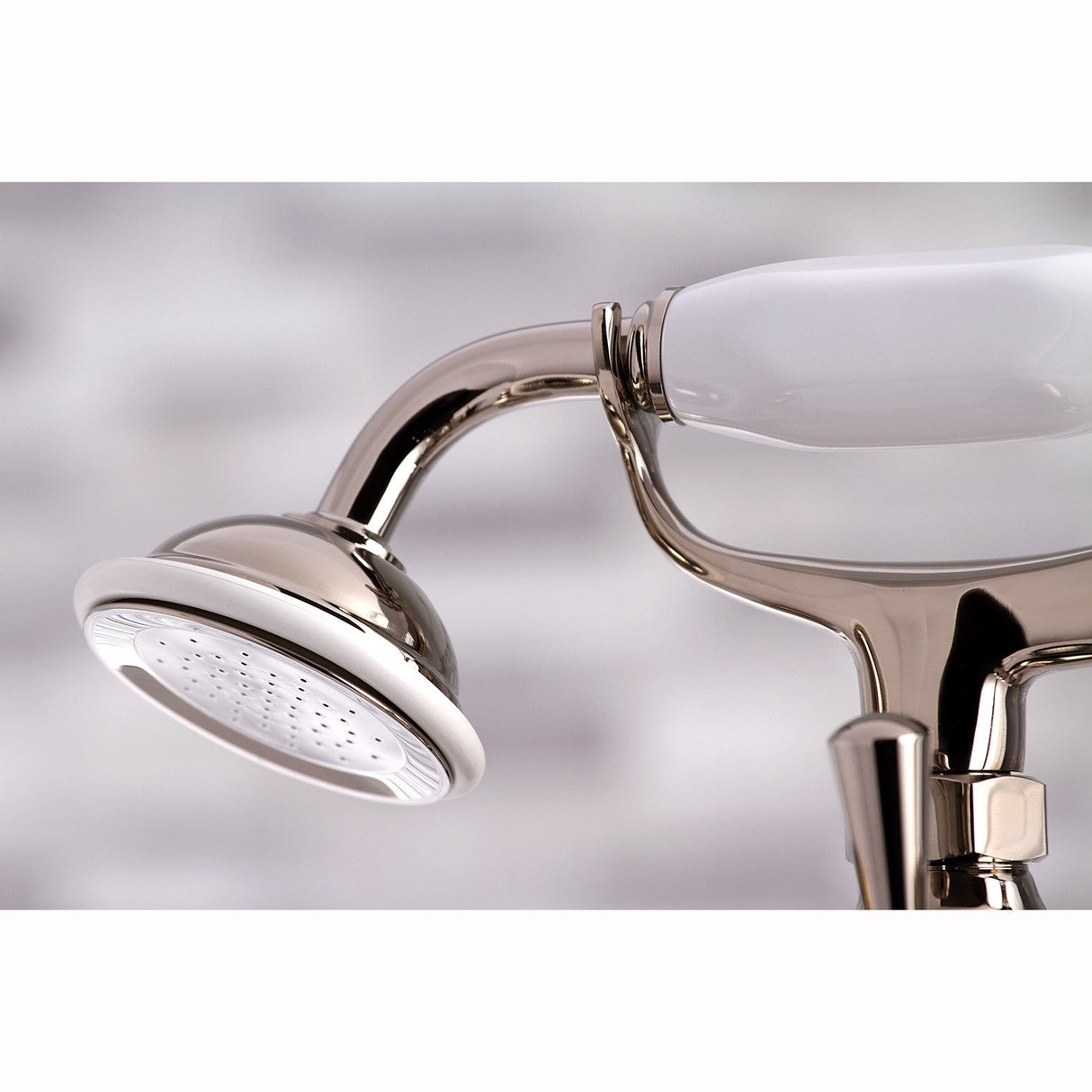 Kingston KS267PN Three-Handle 2-Hole Deck Mount Clawfoot Tub Faucet with Hand Shower, Polished Nickel