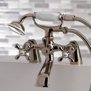Kingston KS267PN Three-Handle 2-Hole Deck Mount Clawfoot Tub Faucet with Hand Shower, Polished Nickel