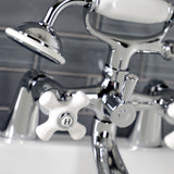 Kingston KS267PXC Three-Handle 2-Hole Deck Mount Clawfoot Tub Faucet with Hand Shower, Polished Chrome