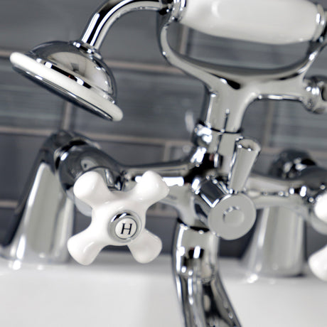 Kingston KS267PXC Three-Handle 2-Hole Deck Mount Clawfoot Tub Faucet with Hand Shower, Polished Chrome