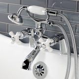 Kingston KS267PXC Three-Handle 2-Hole Deck Mount Clawfoot Tub Faucet with Hand Shower, Polished Chrome