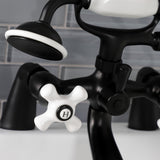 Kingston KS267PXMB Three-Handle 2-Hole Deck Mount Clawfoot Tub Faucet with Hand Shower, Matte Black