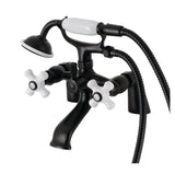 Kingston KS267PXMB Three-Handle 2-Hole Deck Mount Clawfoot Tub Faucet with Hand Shower, Matte Black