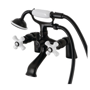 Kingston KS267PXMB Three-Handle 2-Hole Deck Mount Clawfoot Tub Faucet with Hand Shower, Matte Black
