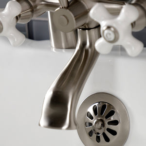 Kingston KS267PXSN Three-Handle 2-Hole Deck Mount Clawfoot Tub Faucet with Hand Shower, Brushed Nickel