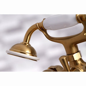 Kingston KS267SB Three-Handle 2-Hole Deck Mount Clawfoot Tub Faucet with Hand Shower, Brushed Brass