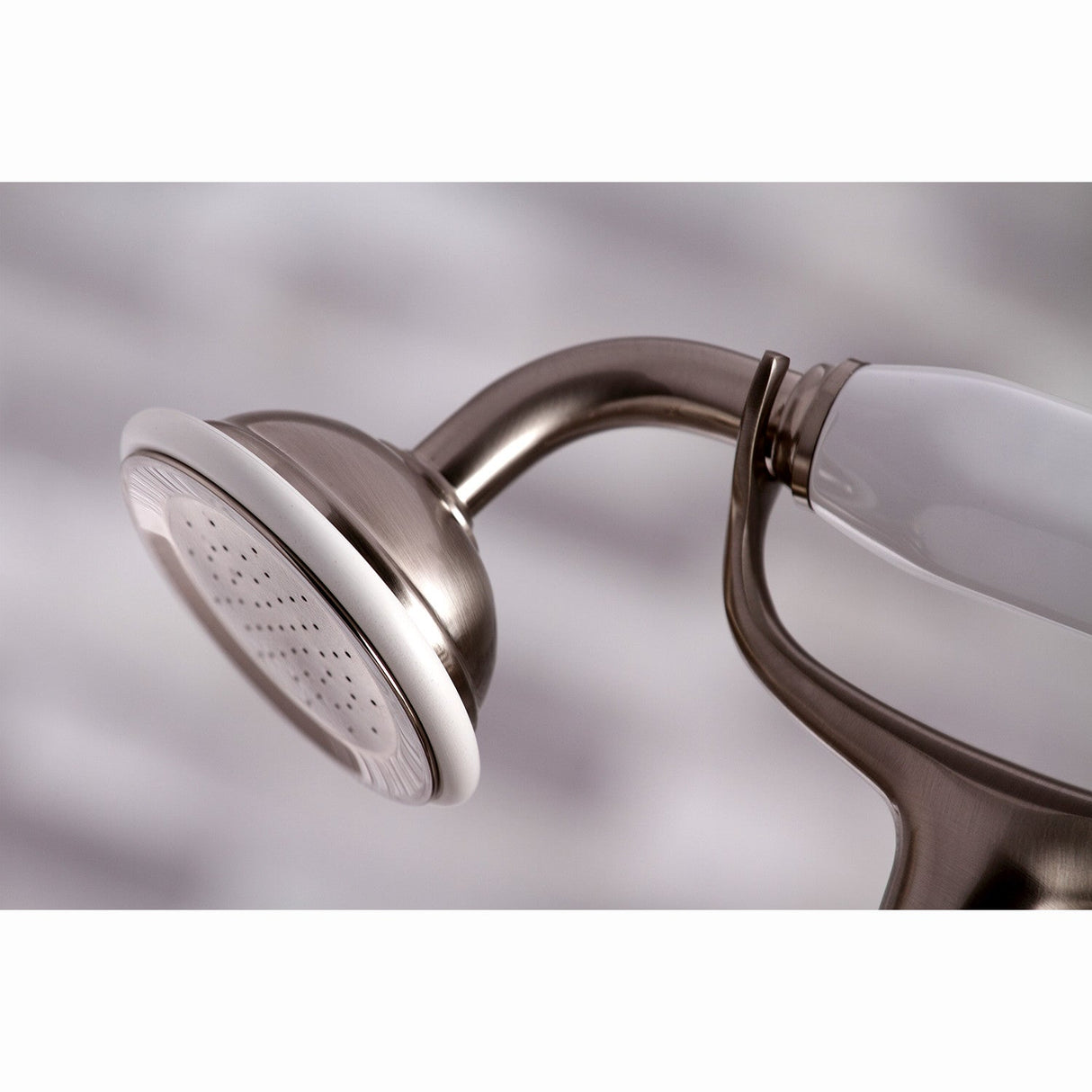 Kingston KS267SN Three-Handle 2-Hole Deck Mount Clawfoot Tub Faucet with Hand Shower, Brushed Nickel