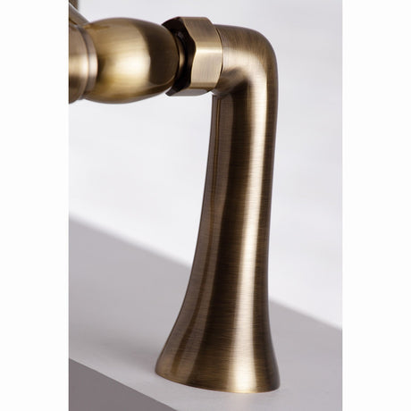 Kingston KS268AB Three-Handle 2-Hole Deck Mount Clawfoot Tub Faucet with Hand Shower, Antique Brass