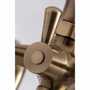 Kingston KS268AB Three-Handle 2-Hole Deck Mount Clawfoot Tub Faucet with Hand Shower, Antique Brass