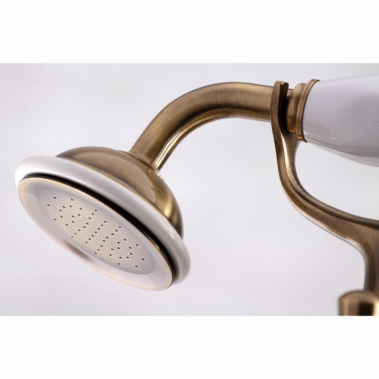 Kingston KS268AB Three-Handle 2-Hole Deck Mount Clawfoot Tub Faucet with Hand Shower, Antique Brass