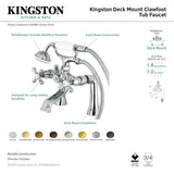 Kingston KS268C Three-Handle 2-Hole Deck Mount Clawfoot Tub Faucet with Hand Shower, Polished Chrome