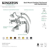 Kingston KS268MB Three-Handle 2-Hole Deck Mount Clawfoot Tub Faucet with Hand Shower, Matte Black