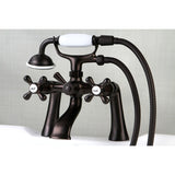 Kingston KS268ORB Three-Handle 2-Hole Deck Mount Clawfoot Tub Faucet with Hand Shower, Oil Rubbed Bronze