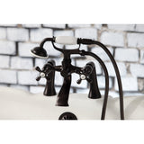 Kingston KS268ORB Three-Handle 2-Hole Deck Mount Clawfoot Tub Faucet with Hand Shower, Oil Rubbed Bronze