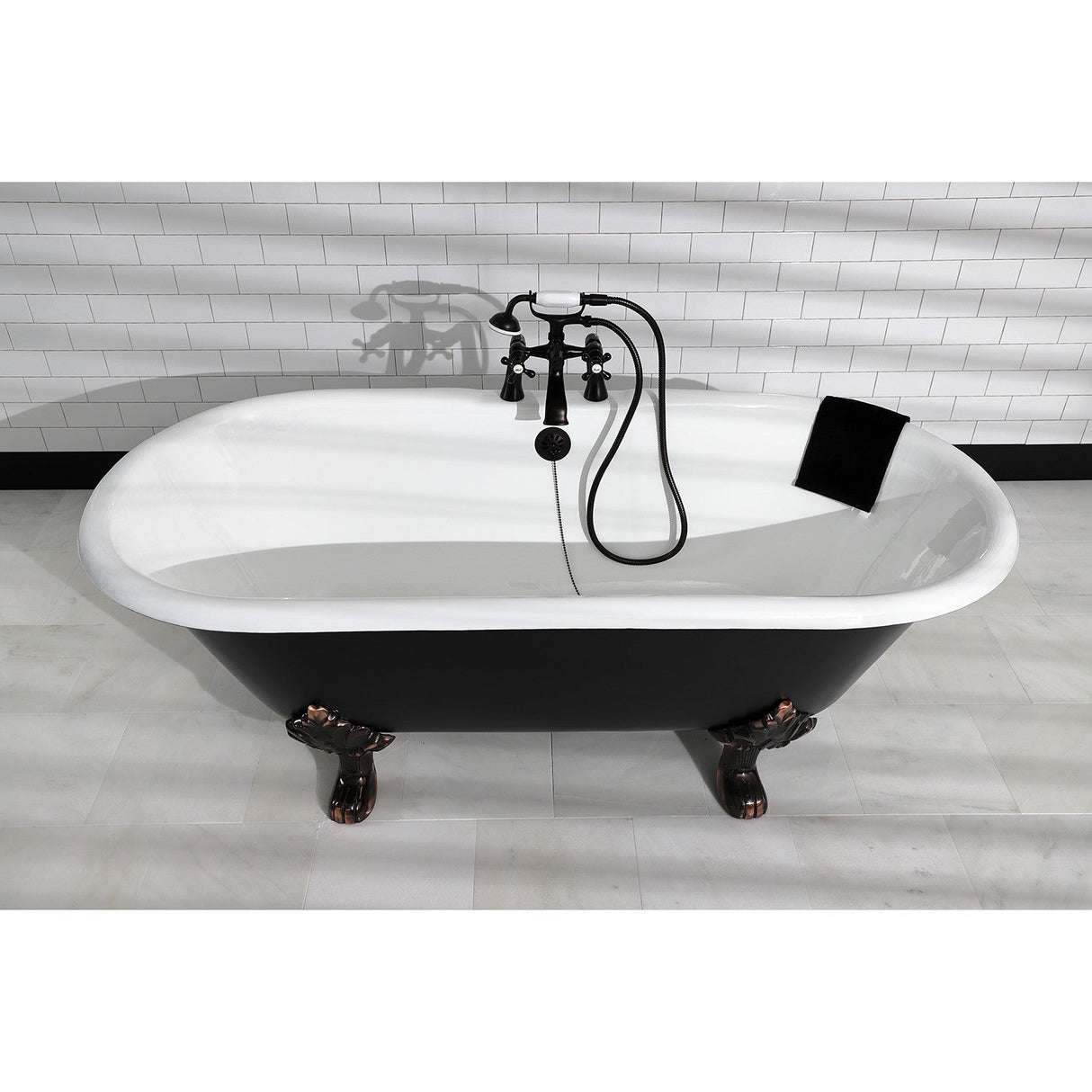 Kingston KS268ORB Three-Handle 2-Hole Deck Mount Clawfoot Tub Faucet with Hand Shower, Oil Rubbed Bronze