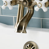 Kingston KS268PXAB Three-Handle 2-Hole Deck Mount Clawfoot Tub Faucet with Hand Shower, Antique Brass