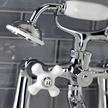 Kingston KS268PXC Three-Handle 2-Hole Deck Mount Clawfoot Tub Faucet with Hand Shower, Polished Chrome