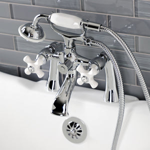 Kingston KS268PXC Three-Handle 2-Hole Deck Mount Clawfoot Tub Faucet with Hand Shower, Polished Chrome