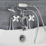 Kingston KS268PXC Three-Handle 2-Hole Deck Mount Clawfoot Tub Faucet with Hand Shower, Polished Chrome
