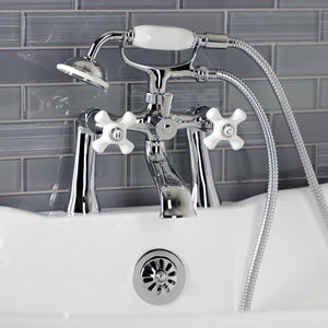 Kingston KS268PXC Three-Handle 2-Hole Deck Mount Clawfoot Tub Faucet with Hand Shower, Polished Chrome