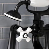 Kingston KS268PXMB Three-Handle 2-Hole Deck Mount Clawfoot Tub Faucet with Hand Shower, Matte Black