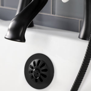 Kingston KS268PXMB Three-Handle 2-Hole Deck Mount Clawfoot Tub Faucet with Hand Shower, Matte Black