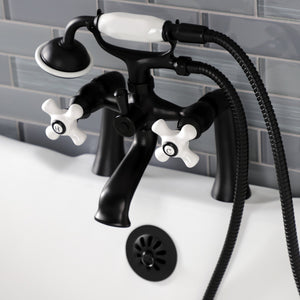 Kingston KS268PXMB Three-Handle 2-Hole Deck Mount Clawfoot Tub Faucet with Hand Shower, Matte Black