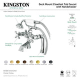 Kingston KS268SB Three-Handle 2-Hole Deck Mount Clawfoot Tub Faucet with Hand Shower, Brushed Brass