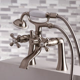Kingston KS268SN Three-Handle 2-Hole Deck Mount Clawfoot Tub Faucet with Hand Shower, Brushed Nickel