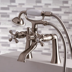 Kingston KS268SN Three-Handle 2-Hole Deck Mount Clawfoot Tub Faucet with Hand Shower, Brushed Nickel