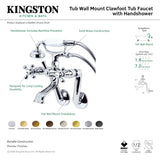 Kingston KS269AB Three-Handle 2-Hole Tub Wall Mount Clawfoot Tub Faucet with Hand Shower, Antique Brass