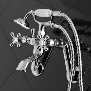 Kingston KS269C Three-Handle 2-Hole Tub Wall Mount Clawfoot Tub Faucet with Hand Shower, Polished Chrome