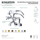 Kingston KS269MB Three-Handle 2-Hole Tub Wall Mount Clawfoot Tub Faucet with Hand Shower, Matte Black