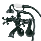 Kingston KS269MB Three-Handle 2-Hole Tub Wall Mount Clawfoot Tub Faucet with Hand Shower, Matte Black