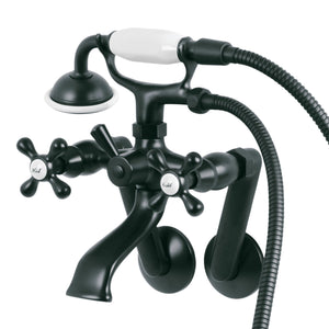 Kingston KS269MB Three-Handle 2-Hole Tub Wall Mount Clawfoot Tub Faucet with Hand Shower, Matte Black
