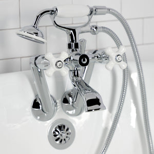 Kingston KS269PXC Three-Handle 2-Hole Tub Wall Mount Clawfoot Tub Faucet with Hand Shower, Polished Chrome