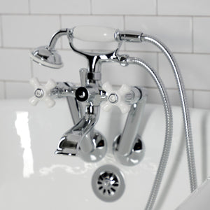 Kingston KS269PXC Three-Handle 2-Hole Tub Wall Mount Clawfoot Tub Faucet with Hand Shower, Polished Chrome