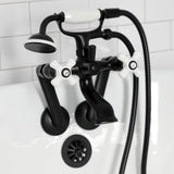 Kingston KS269PXMB Three-Handle 2-Hole Tub Wall Mount Clawfoot Tub Faucet with Hand Shower, Matte Black