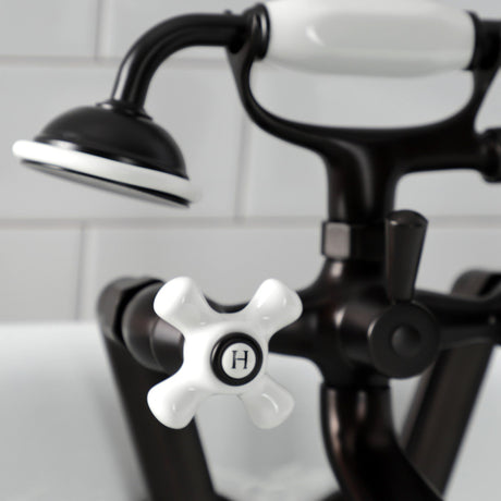 Kingston KS269PXORB Three-Handle 2-Hole Tub Wall Mount Clawfoot Tub Faucet with Hand Shower, Oil Rubbed Bronze