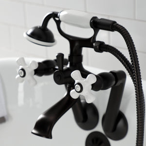 Kingston KS269PXORB Three-Handle 2-Hole Tub Wall Mount Clawfoot Tub Faucet with Hand Shower, Oil Rubbed Bronze