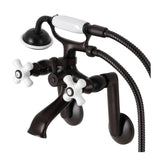 Kingston KS269PXORB Three-Handle 2-Hole Tub Wall Mount Clawfoot Tub Faucet with Hand Shower, Oil Rubbed Bronze
