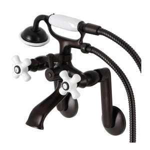 Kingston KS269PXORB Three-Handle 2-Hole Tub Wall Mount Clawfoot Tub Faucet with Hand Shower, Oil Rubbed Bronze