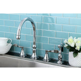 NuFrench KS2791DFLBS Two-Handle 4-Hole Deck Mount Widespread Kitchen Faucet with Brass Sprayer, Polished Chrome