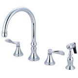 NuFrench KS2791DFLBS Two-Handle 4-Hole Deck Mount Widespread Kitchen Faucet with Brass Sprayer, Polished Chrome