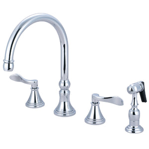 NuFrench KS2791DFLBS Two-Handle 4-Hole Deck Mount Widespread Kitchen Faucet with Brass Sprayer, Polished Chrome