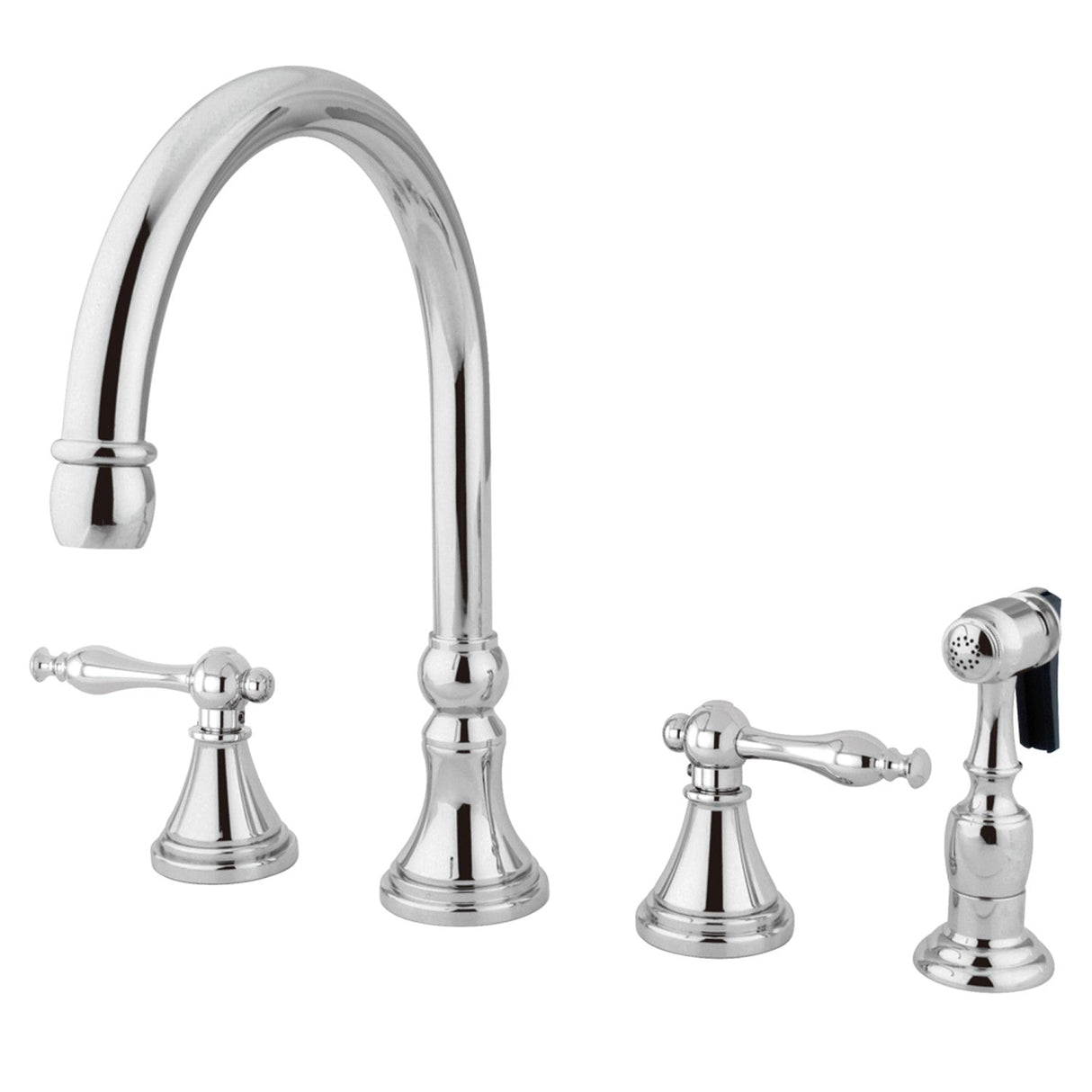 Governor KS2791NLBS Two-Handle 4-Hole Deck Mount Widespread Kitchen Faucet with Brass Sprayer, Polished Chrome